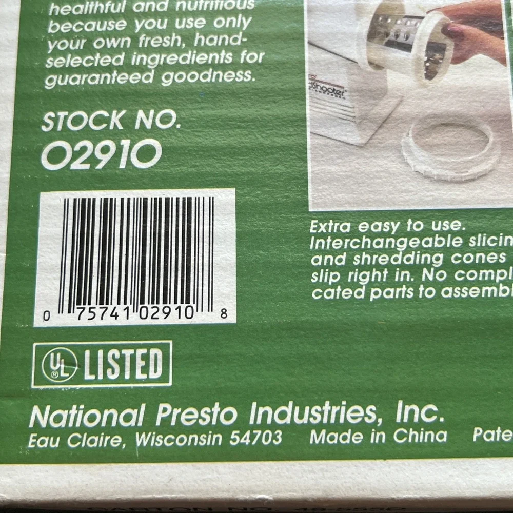 Vintage 1989 Presto 02910 Salad-Shooter Electric Food Slicer Shredder New NOS